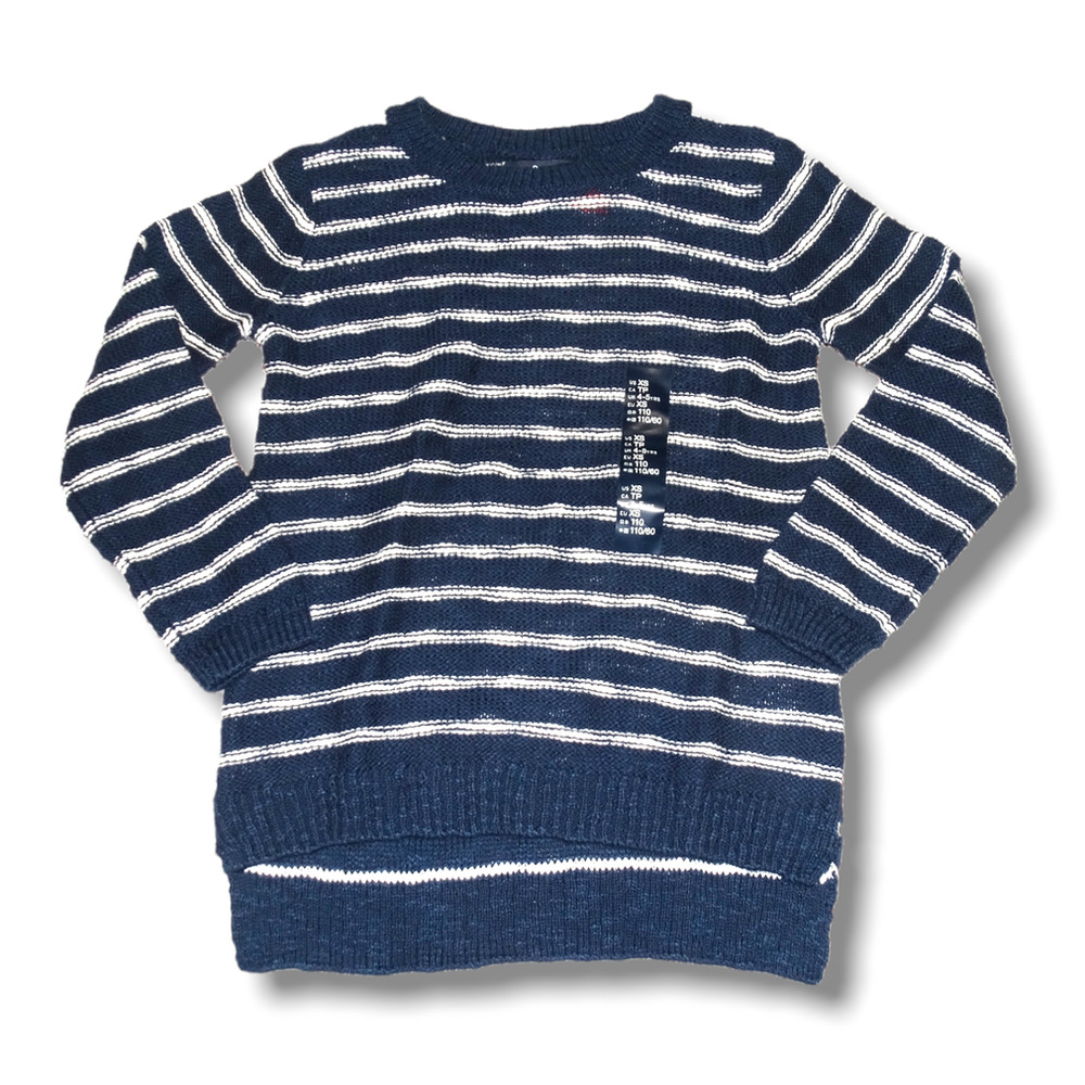 Gap Kids Girls long sleeve knit sweater Blue White Striped XS 4-5